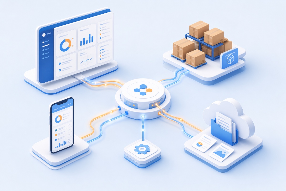CRM, inventario, aplicaciones y documentos conectados en una sola operación